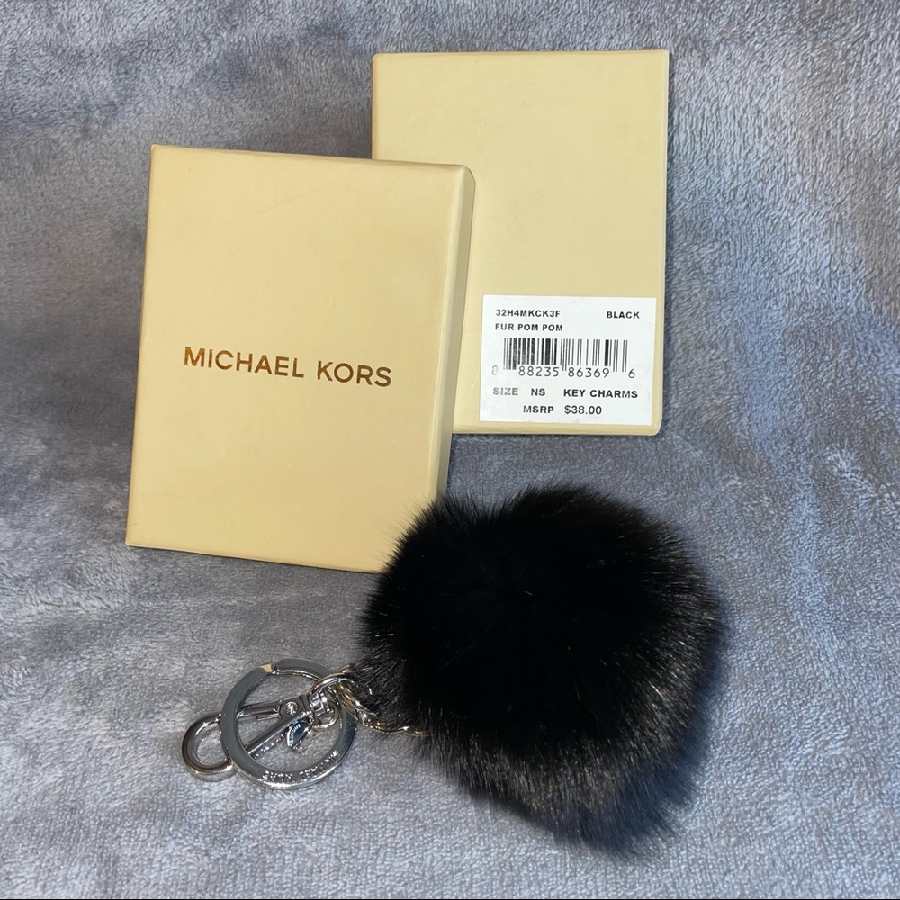NWT Micheal Kors Black Fur Pom Pom Keychain